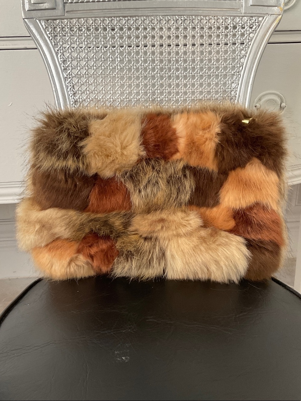 Topshop Faux Fur Patchwork Clutch in Brown Multi Tones